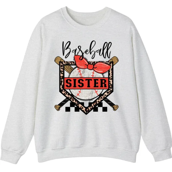 5.4 Baseball Sister Leopard Print Checkered Sweatshirt, Red Bow Game Day Sibling Pullover, Cute Softball Fan Gift