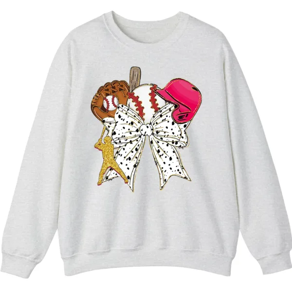 5.4 Feminine Glitter Baseball Bow Crewneck Sweatshirt Pink