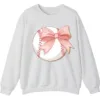 5.4 Cute Pink Baseball Bow Crewneck Sweatshirt for Girls