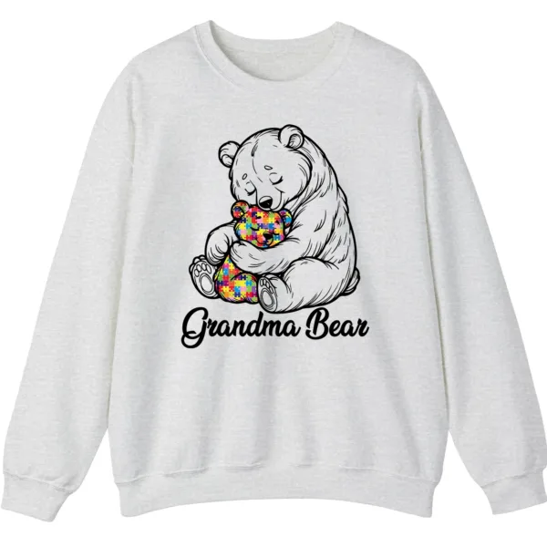 5.4 Autism Grandma Bear Sweatshirt, Puzzle Piece Teddy Bear Hug Support Gift