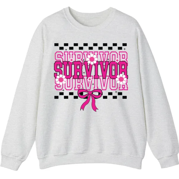 5.4 Breast Cancer Survivor Awareness Pink Ribbon Checkered Crewneck