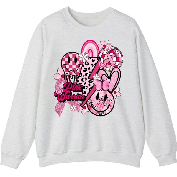 5.4 Retro Pink Warrior Leopard Smiley Face Awareness Crewneck