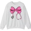5.4 Pink Ribbon Nurse Stethoscope Bow Breast Cancer Crewneck Sweatshirt