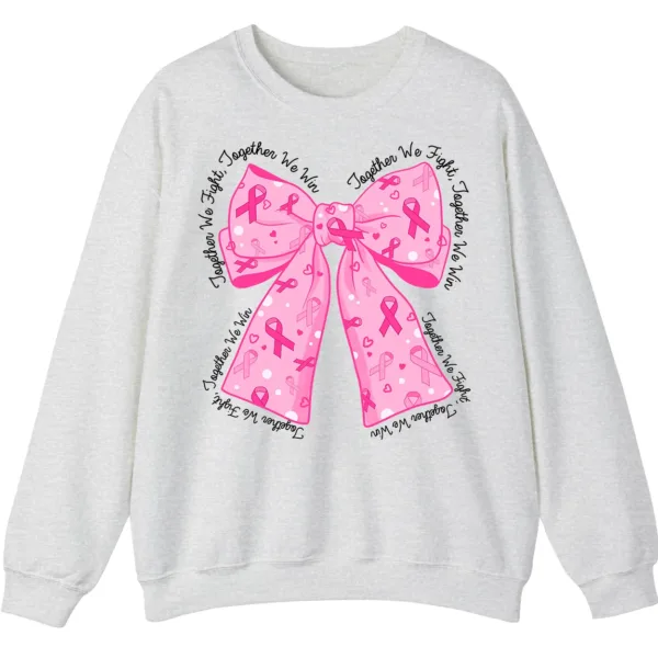 5.4 Breast Cancer Awareness Pink Ribbon Bow Sweatshirt, Together We Fight, Together We Win