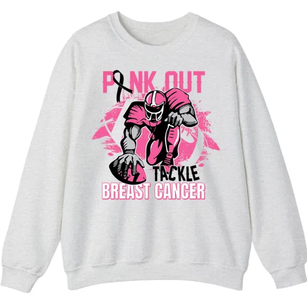 Pink Out Football Game Day Sweatshirt, Breast Cancer Awareness Cheerleading Pink Football Crewneck