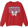 5.5 Leopard Print Mama Baseball Bow Sweatshirt, Checkered Game Day Crewneck, Pink Cheetah Softball Mom Pullover