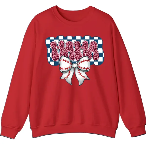 5.5 Leopard Print Mama Baseball Bow Sweatshirt, Checkered Game Day Crewneck, Pink Cheetah Softball Mom Pullover