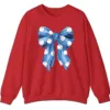 5.5 Blue Polka Dot Baseball Bow Sweatshirt, Cute Game Day Softball Ribbon Crewneck, Women's Sports Fan Pullover