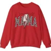 5.5 Baseball Mama Lightning Bolt Sweatshirt, Checkered Game Day Crewneck, Distressed Sports Mom Pullover, Red Glitter Leopard Print Gift
