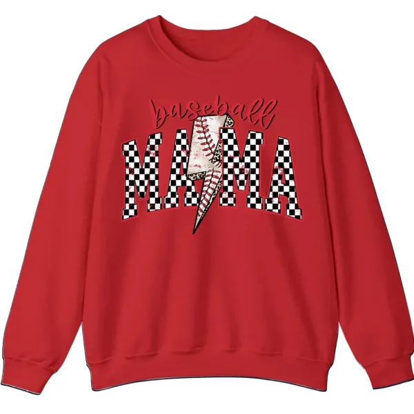 5.5 Baseball Mama Lightning Bolt Sweatshirt, Checkered Game Day Crewneck, Distressed Sports Mom Pullover, Red Glitter Leopard Print Gift
