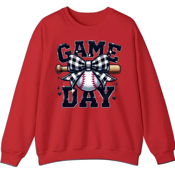 5.5 Game Day Plaid Bow Baseball Sweatshirt, Black White Checkered Ribbon Crewneck, Sports Lover Vintage Pullover