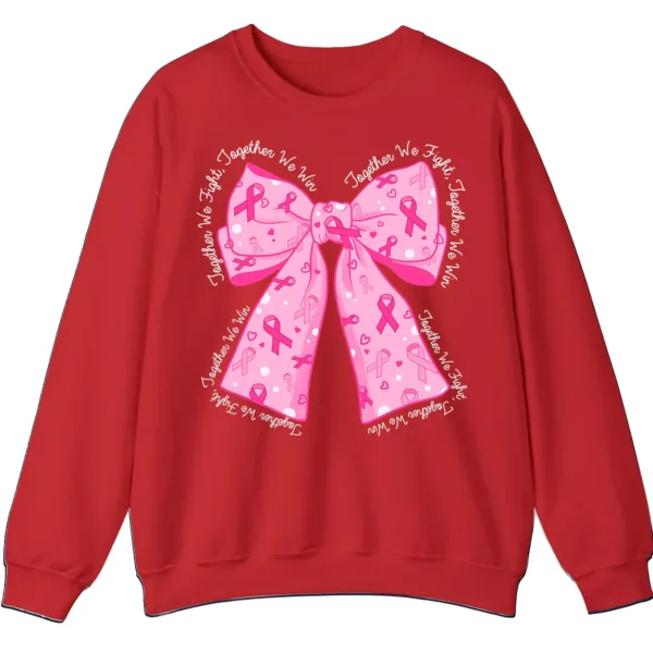 5.5 Breast Cancer Awareness Pink Ribbon Bow Sweatshirt, Together We Fight, Together We Win