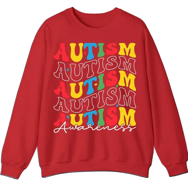 Retro Stacked Autism Awareness Sweatshirt, Colorful Repeated Text Crewneck