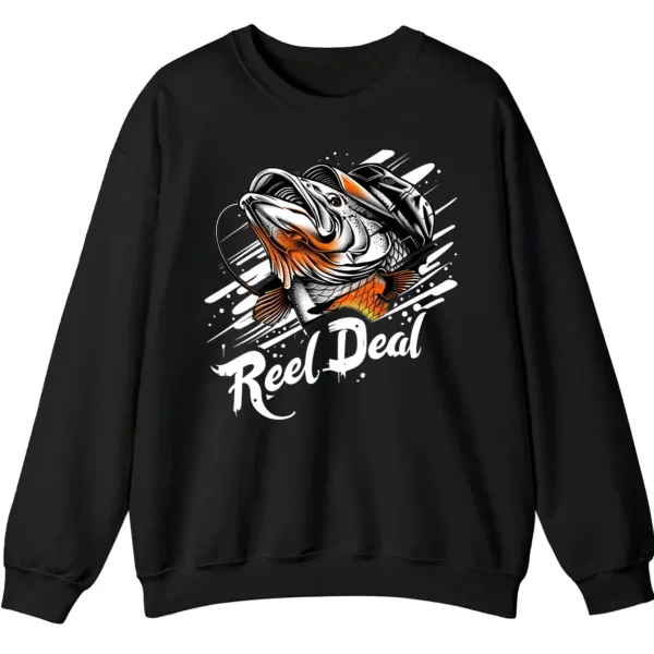 5.5 "Reel Deal" Fishing Crewneck Sweatshirt - Funny Bass Angler Pun