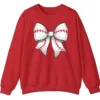 5.5 Cute Baseball Stitch Bow Crewneck Sweatshirt - Softball Mom Game Day Gift