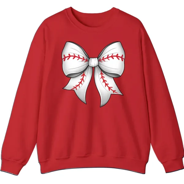 5.5 Cute Baseball Stitch Bow Crewneck Sweatshirt - Softball Mom Game Day Gift