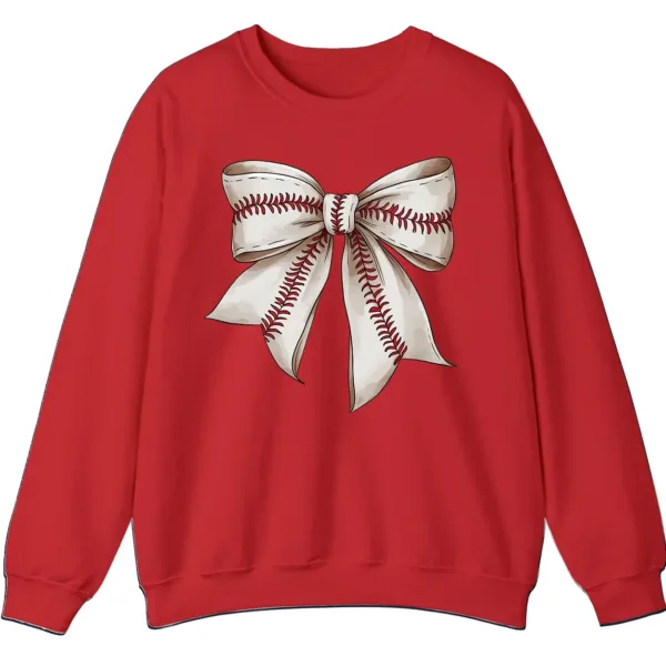 5.5 Softball Baseball Stitches Bow Sweatshirt, Game Day Ribbon Crewneck, Sports Mom Cute Pullover, Women's Fan Gift
