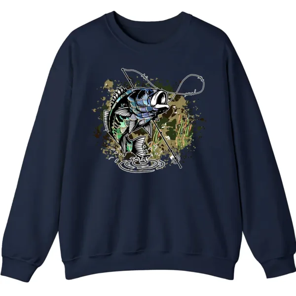 5.6 Largemouth Bass Fishing Sweatshirt - Camo Splash Art Crewneck