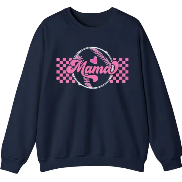 5.6 Mama Pink Glitter Softball Sweatshirt, Checkered Game Day Crewneck, Baseball Mom Pullover, Cute Sports Mom Gift