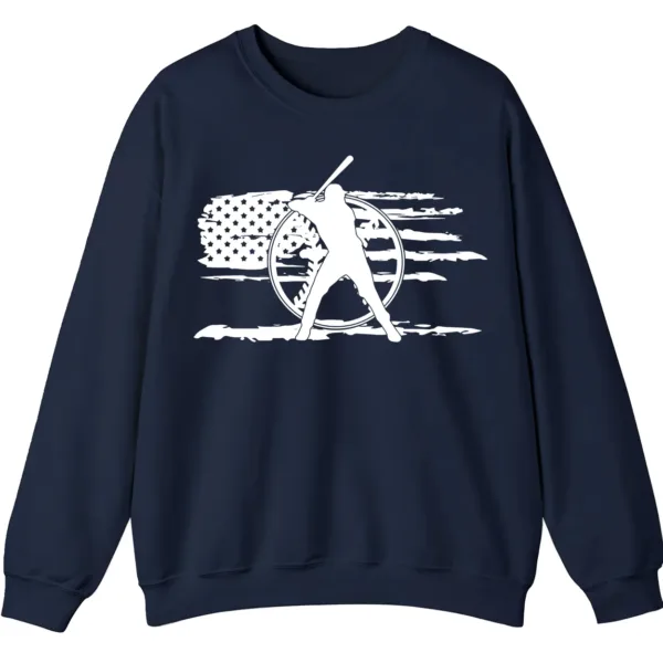 5.6 Distressed American Flag Baseball Player Sweatshirt, Patriotic Game Day Crewneck, USA Sports Fan Pullover