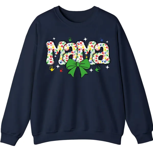 5.6 Proud Autism Mama Handprint Sweatshirt, Colorful Handprint Letters Crewneck