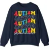 Retro Stacked Autism Awareness Sweatshirt, Colorful Repeated Text Crewneck