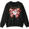 Retro Santa Bow Sweatshirt – Christmas Checkerboard Holiday Crewneck