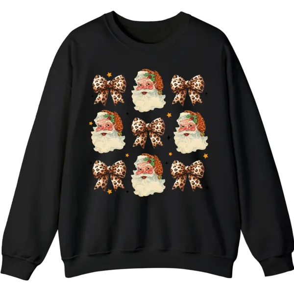 Leopard Print Bows & Santa Christmas Sweatshirt