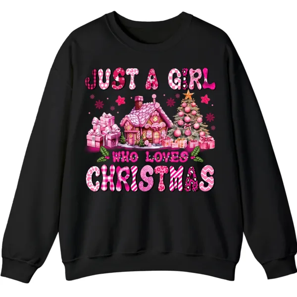 Just A Girl Who Loves Christmas Pink Gingerbread House Sweatshirt - Cute Plaid Holiday Crewneck