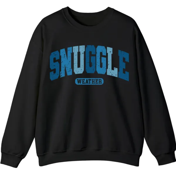 Snuggle Weather Sweatshirt, Unisex Oversized Cream Crewneck, Vintage Distressed Blue Graphic Cozy Pullover