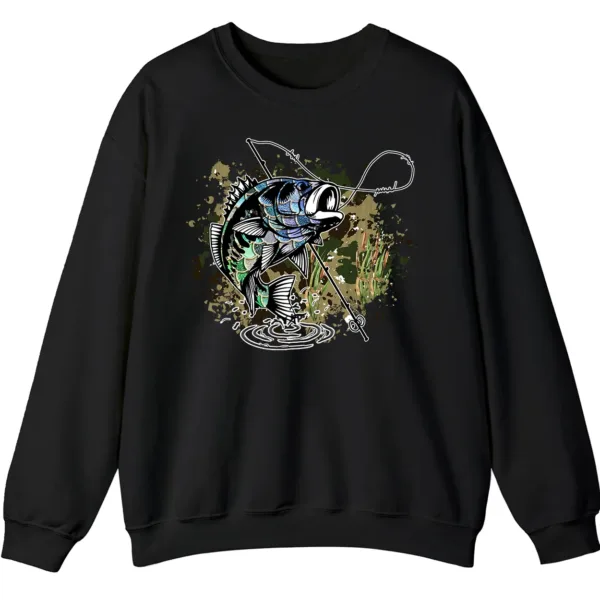 5.7 Largemouth Bass Fishing Sweatshirt - Camo Splash Art Crewneck
