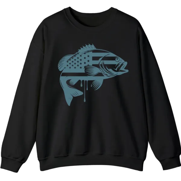 5.7 Patriotic Bass Fishing Crewneck Sweatshirt - USA Flag Fish Graphic
