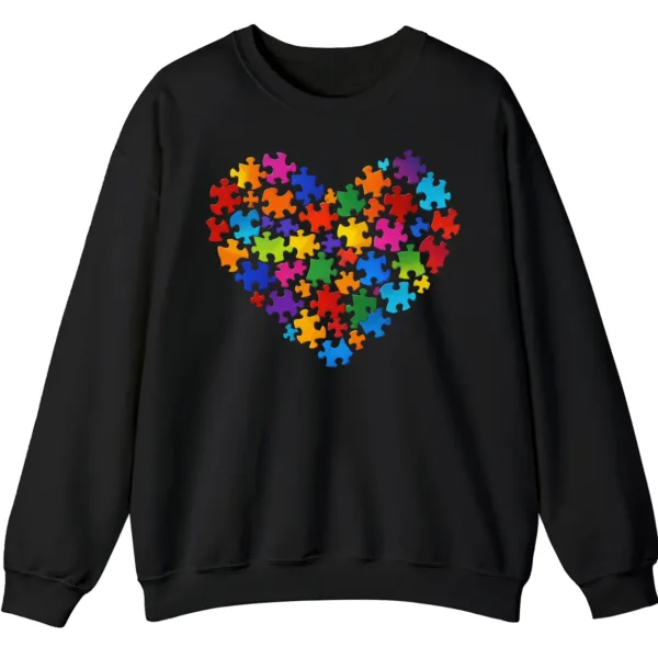 5.7 Colorful Puzzle Piece Heart Autism Awareness Sweatshirt, Jigsaw Heart Crewneck