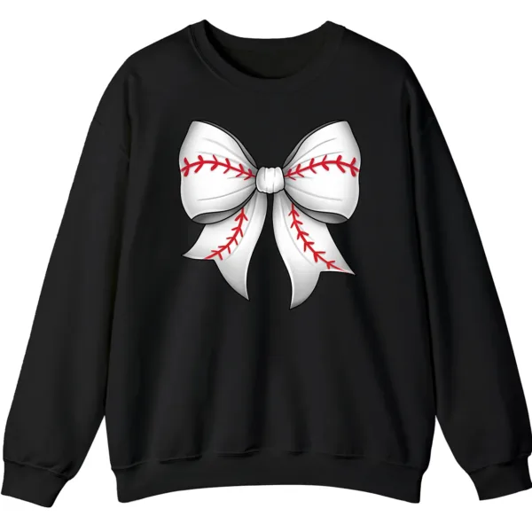 5.7 Cute Baseball Stitch Bow Crewneck Sweatshirt - Softball Mom Game Day Gift