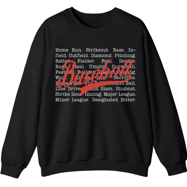 5.7 Baseball Terms Sweatshirt - Typographic Word List Crewneck Gift