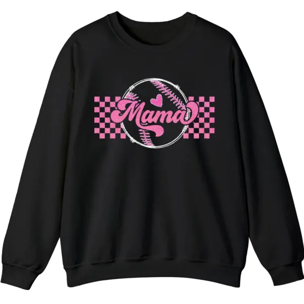 5.7 Mama Pink Glitter Softball Sweatshirt, Checkered Game Day Crewneck, Baseball Mom Pullover, Cute Sports Mom Gift