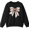 5.7 Softball Baseball Stitches Bow Sweatshirt, Game Day Ribbon Crewneck, Sports Mom Cute Pullover, Women's Fan Gift