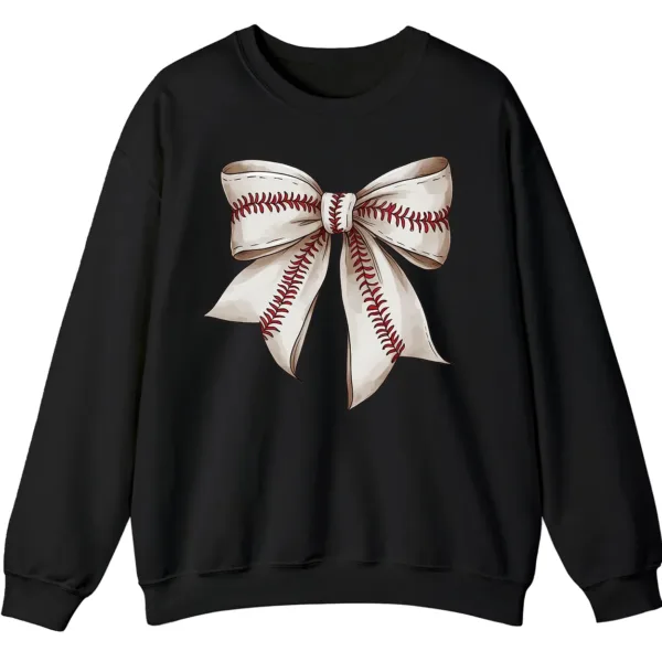 5.7 Softball Baseball Stitches Bow Sweatshirt, Game Day Ribbon Crewneck, Sports Mom Cute Pullover, Women's Fan Gift