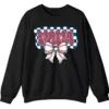 5.7 Leopard Print Mama Baseball Bow Sweatshirt, Checkered Game Day Crewneck, Pink Cheetah Softball Mom Pullover