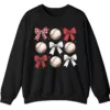 Baseball Bows Red White Grid Sweatshirt, Plaid Ribbon and Balls Crewneck, Cute Sports Mom Game Day Pullover, Softball Lover Gift