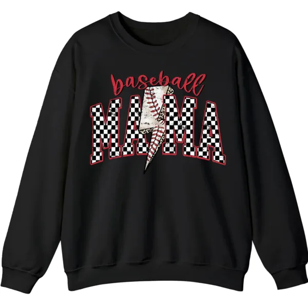 5.7 Baseball Mama Lightning Bolt Sweatshirt, Checkered Game Day Crewneck, Distressed Sports Mom Pullover, Red Glitter Leopard Print Gift