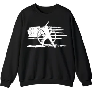 Distressed American Flag Baseball Player Sweatshirt, Patriotic Game Day Crewneck, USA Sports Fan Pullover