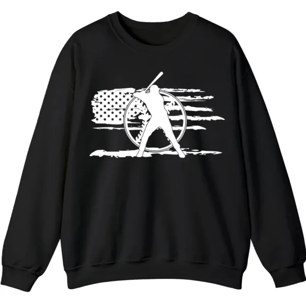 5.7 Distressed American Flag Baseball Player Sweatshirt, Patriotic Game Day Crewneck, USA Sports Fan Pullover