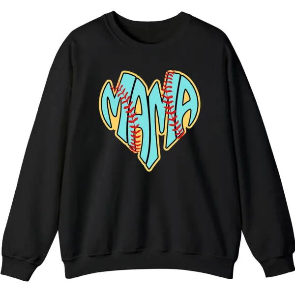 Baseball Heart Mama Sweatshirt, Blue Yellow Retro Game Day Pullover, Cute Sports Mom Crewneck