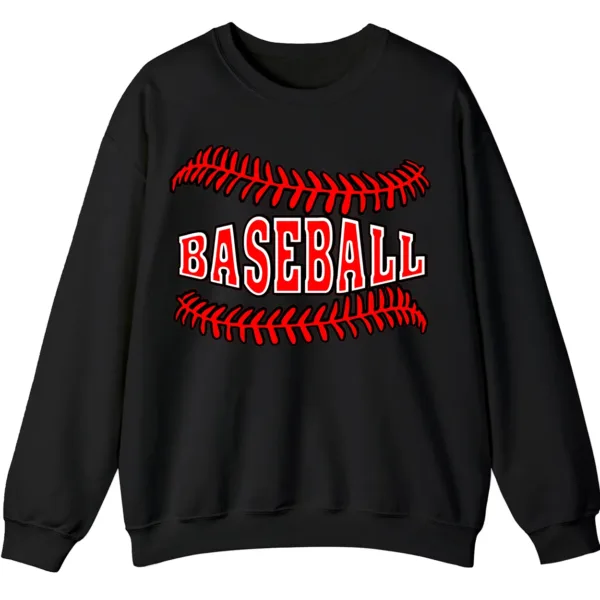 5.7 Baseball Red Stitches Typography Sweatshirt, Bold Game Day Fan Crewneck, Minimalist Sports Pullover