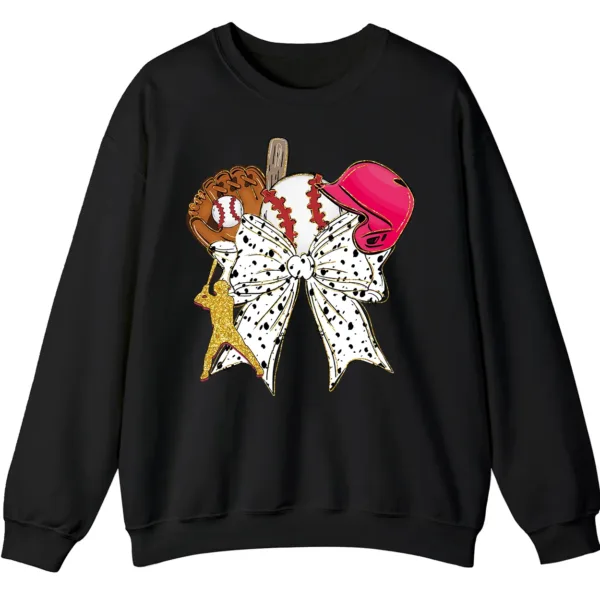 5.7 Feminine Glitter Baseball Bow Crewneck Sweatshirt Pink