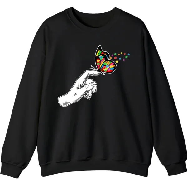 5.7 Puzzle Piece Butterfly Autism Acceptance Shirt, Hand Holding Butterfly Support Gift