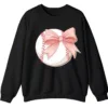 5.7 Cute Pink Baseball Bow Crewneck Sweatshirt for Girls