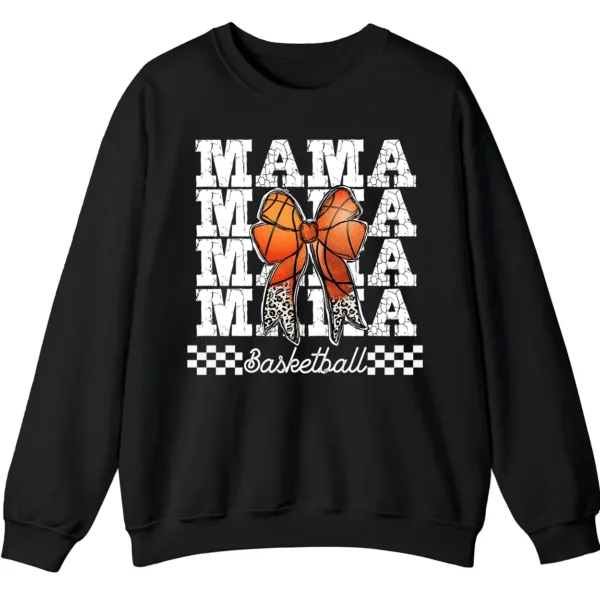 5.7 Basketball Mama Leopard Print Bow Crewneck Sweatshirt