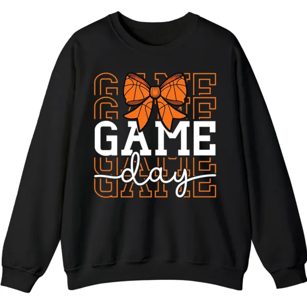 5.7 Basketball Bow Game Day Graphic Crewneck Sweatshirt
